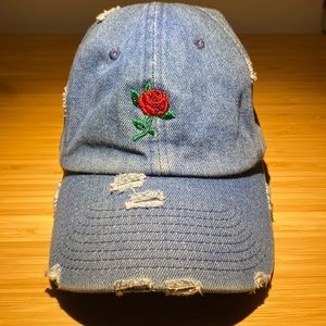 1990s Vintage Denim Rose Worn Trucker Hat